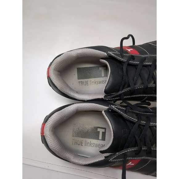 TRUE Linkswear Golf P1‎ Black Leather Shoes Men Size 10 US Red Stripe - Picture 8 of 10